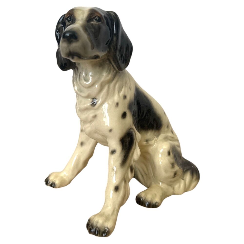 VTG Ceramic English Springer Spaniel Dog Figurine Seated Marked #2314